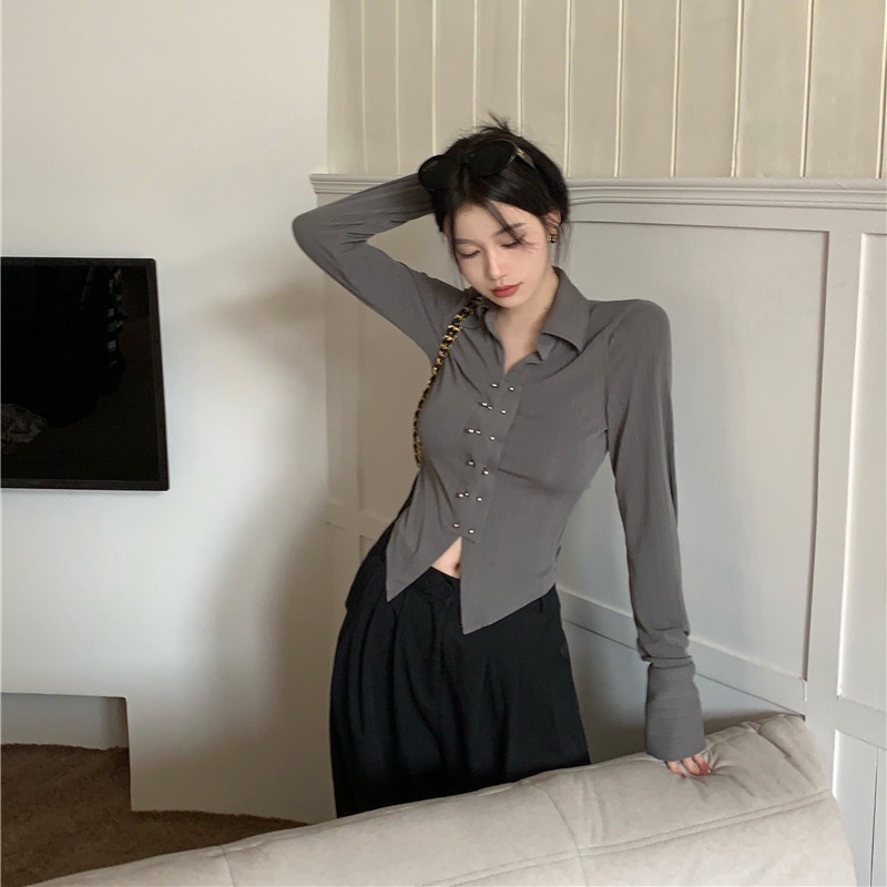 Áo Thun Polo Tay Dài Dáng Ôm Thời Trang Mùa Thu Cho Nữ