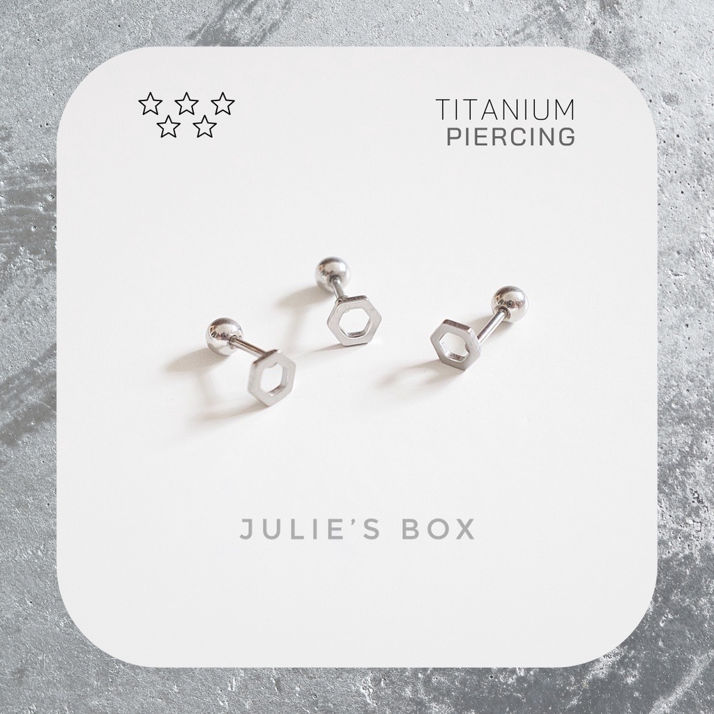 1 Chiếc] Khuyên Tai Titan Unisex Hình Lục Giác Rỗng Bi Tròn Không Gỉ Sét Không Ngứa Bông Tai Julies Box 66