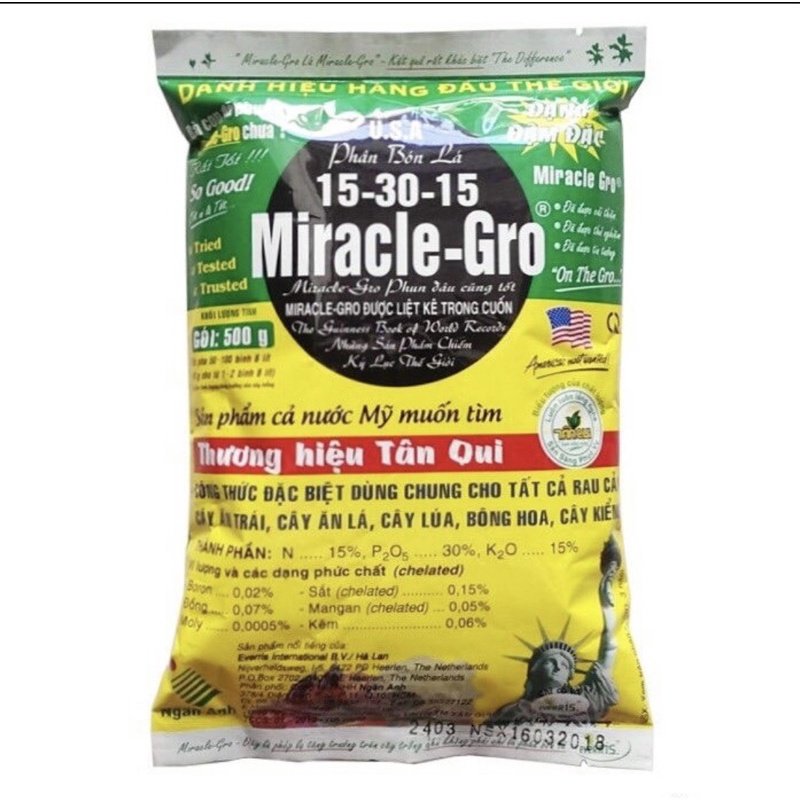MIRACLE-GRO 15-30-15 USA(Gói 500gr) – PHÂN BÓN LÁ CAO CẤP CHO CÂY TRỒNG