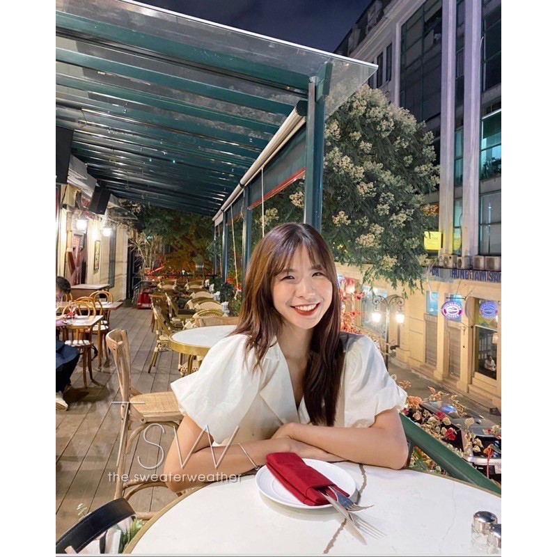 Set Áo Cổ Vest Tay Bồng Kèm Chân Váy Chữ A Ulzzang - Set vest 3 màu Trắng - Nâu - Xanh Dương | BigBuy360 - bigbuy360.vn