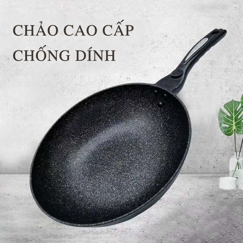 Chảo vân đá chống dính HÀN QUỐC (kèm môi)- Chảo chống dính cao cấp có tay cầm kiểu mới VKIT- dùng được cho cả bếp từ