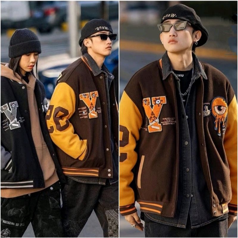 Áo Khoác Bomber,Áo Khoác Nỉ Bóng Chày Thêu Varsity Form Rộng Phong Cách Đường Phố- Super Fashion P