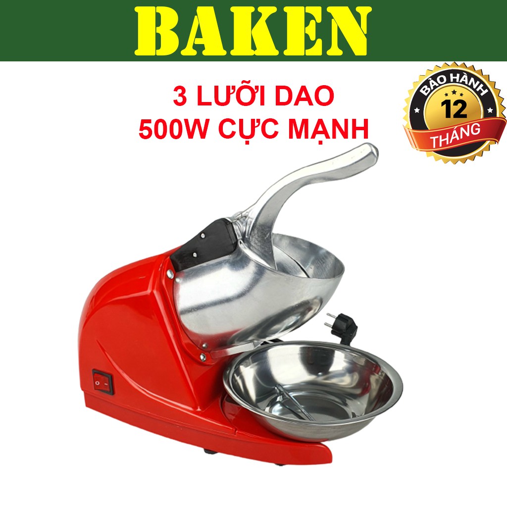 Máy Xay Đá Bi, Máy Bào Đá Tuyết ICE CRUSHER - Dòng Máy 3 Lưỡi Dao - 500w - BAKEN