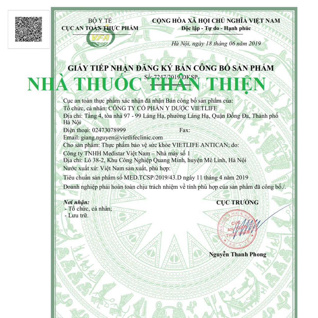 Vietlife Antican – Hỗ trợ chống oxy hóa, ngăn ngừa ung bướu cho người ung thư