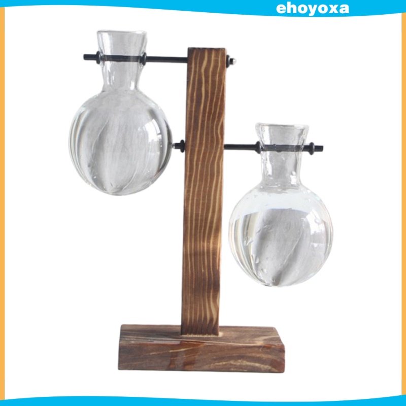 Bình Thủy Tinh Trồng Cây Thủy Sinh Kèm Giá Đỡ Gỗ Phong Cách Vintage