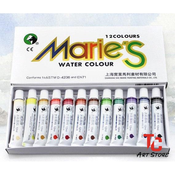 Màu nước MARIES hộp 12 màu - Tuýp 9ml