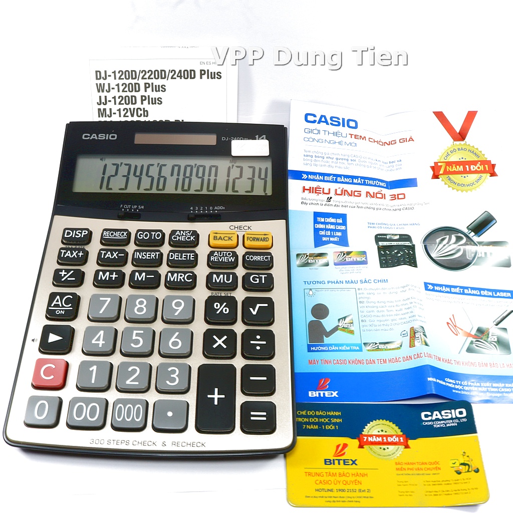 Máy tính để bàn cỡ lớn 14 số phục vụ kế toán chuyên nghiệp Casio DJ-240D Plus, bảo hành 7 năm