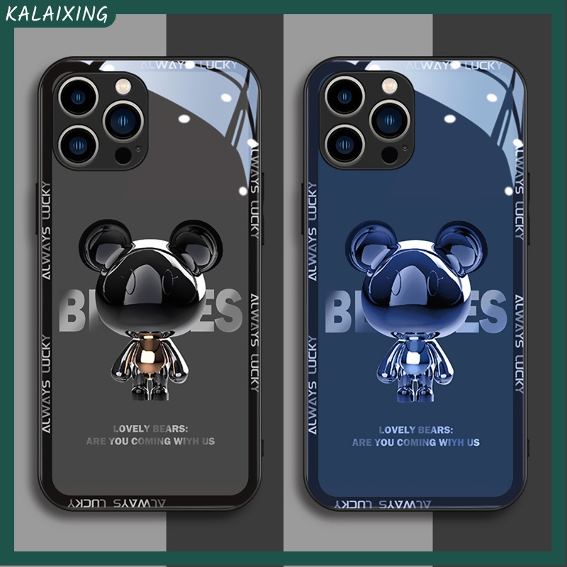 Ốp Điện Thoại Cứng Mặt Kính Cường Lực Hình Gấu Cho iPhone 14 Pro Max 13Pro 12 11 Pro Max X Xr Xs Max 7Plus 8Plus