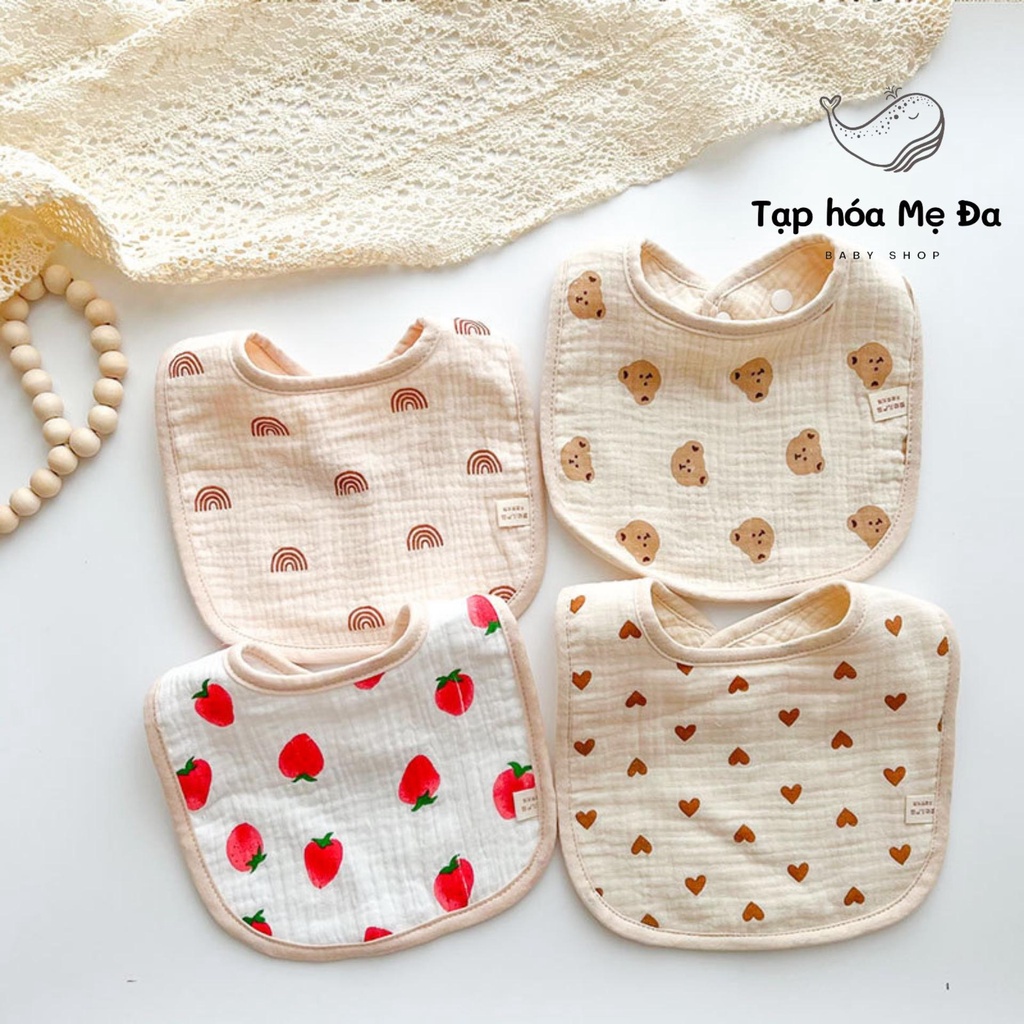 Yếm xô muslin cao cấp 6 lớp kiểu chữ U thấm hút tốt họa tiết vintage Hàn Quốc dễ thương cho bé dùng nhiều mục đích