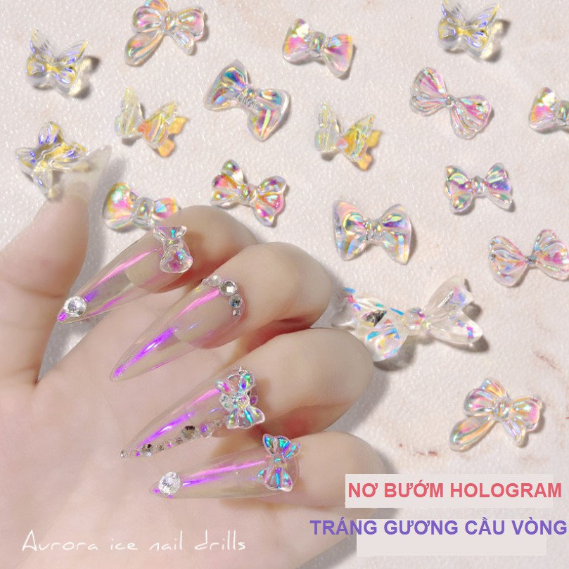 Nơ Bướm Pha Lê Hologarm Trắng Cầu Vòng NZ05