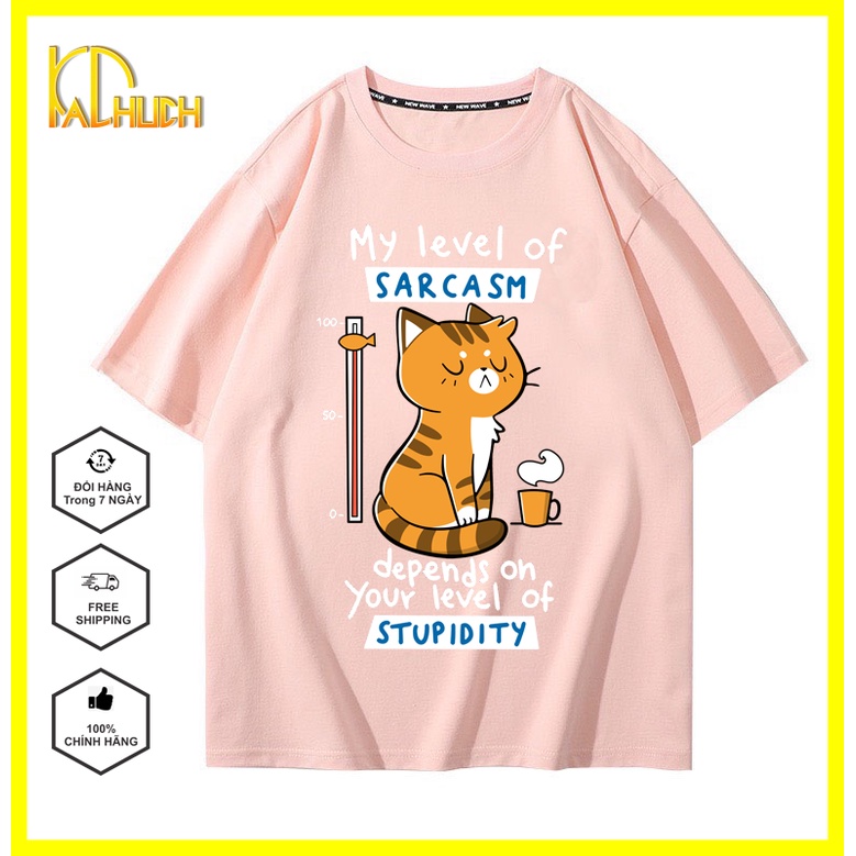 ÁO THUN NAM NỮ UNISEX TAY LỠ FORM RỘNG IN MÈO MY LEVEL SIÊU CƯNG