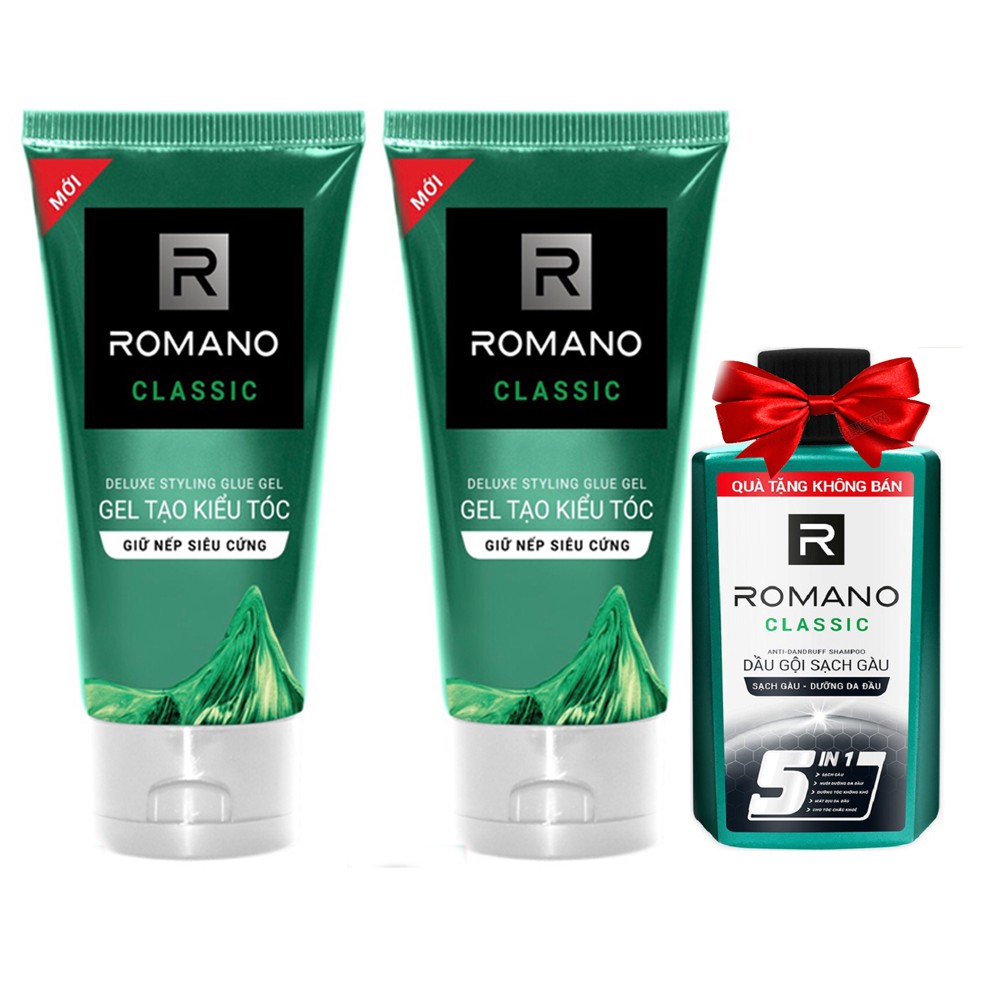 Combo 2 tuýp gel vuốt tóc siêu cứng Romano Claasic 150g tặng kèm dầu gội sạch gàu Classic 60gr