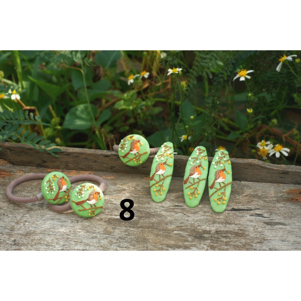 Kẹp mái,cặp tóc, dây buộc tóc thêu tay vải linen xinh xắn