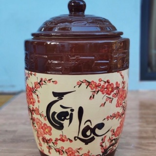 Hũ đựng gạo, ngâm rượu tài lộc tráng men 15kg