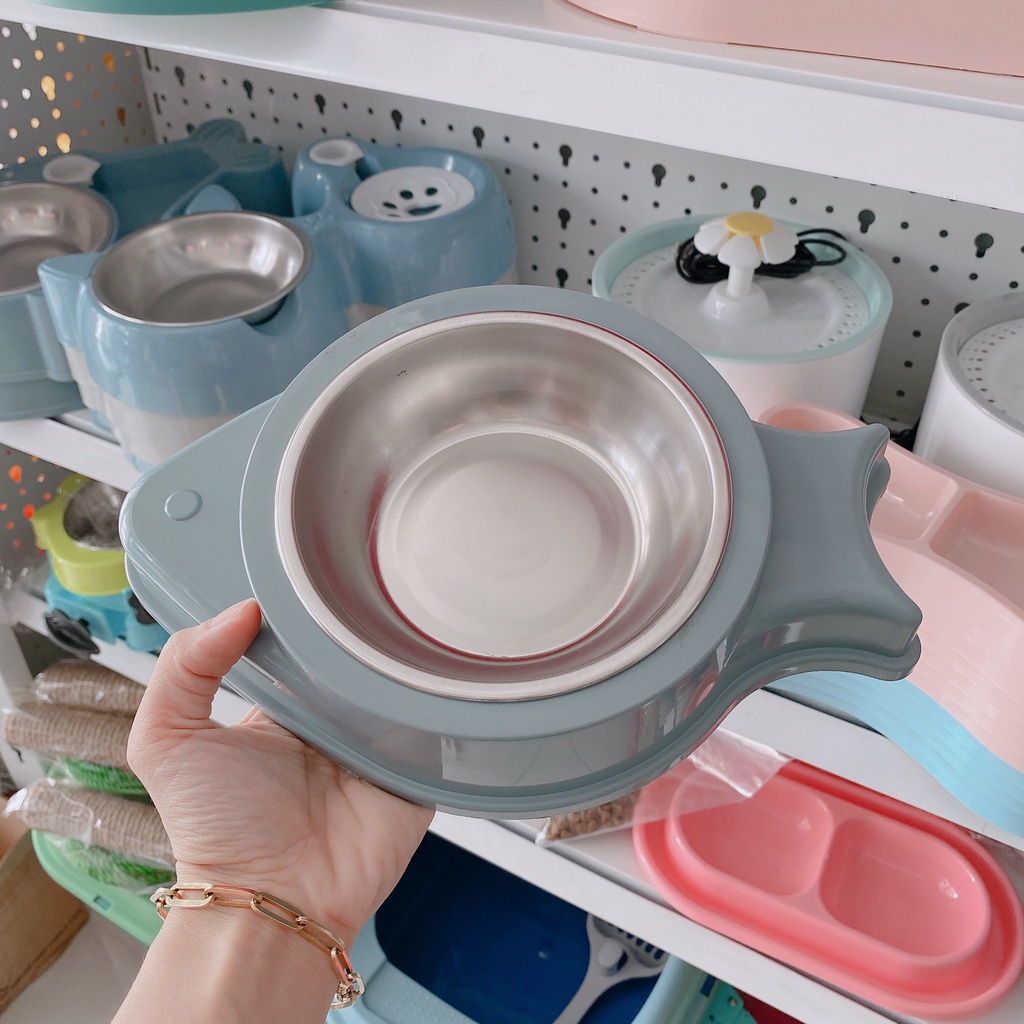 Bát ăn cho chó mèo - bát gắn chuồng bát đôi bát inox cho chó mèo thú cưng