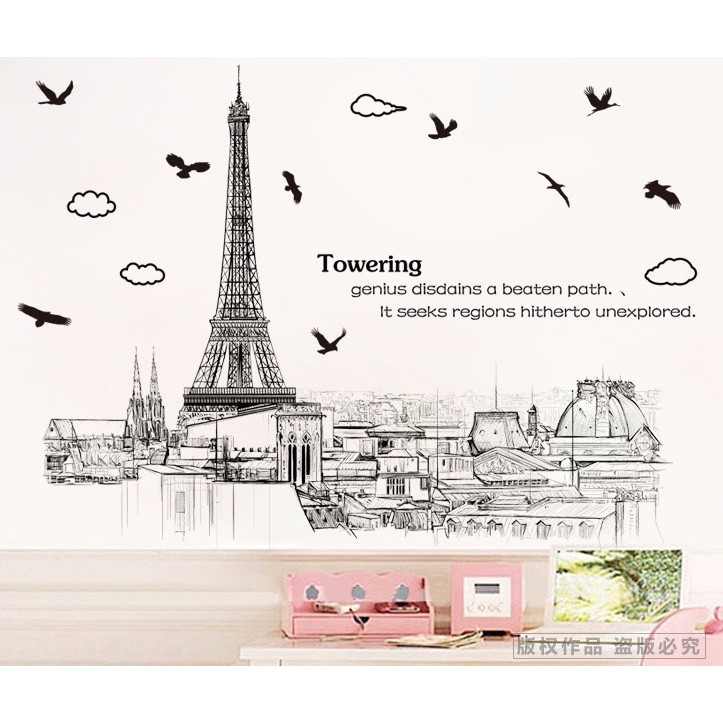 Decal trang trí dán tường hình tháp Eiffel