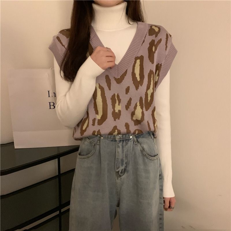 Áo Sweater Không Tay Cổ Chữ V Dáng Rộng In Họa Tiết Da Báo Thời Trang Hàn Quốc Dành Cho Nữ 3462 | BigBuy360 - bigbuy360.vn