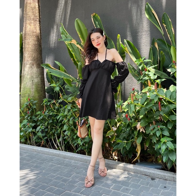 ĐẦM TRỄ VAI XÒE THẮT NƠ NGỰC NHIỀU KIỂU TAY DÀI OLVIA DRESS thiết kế tiểu thư xoè nhẹ chất vải linen thun dày dặn