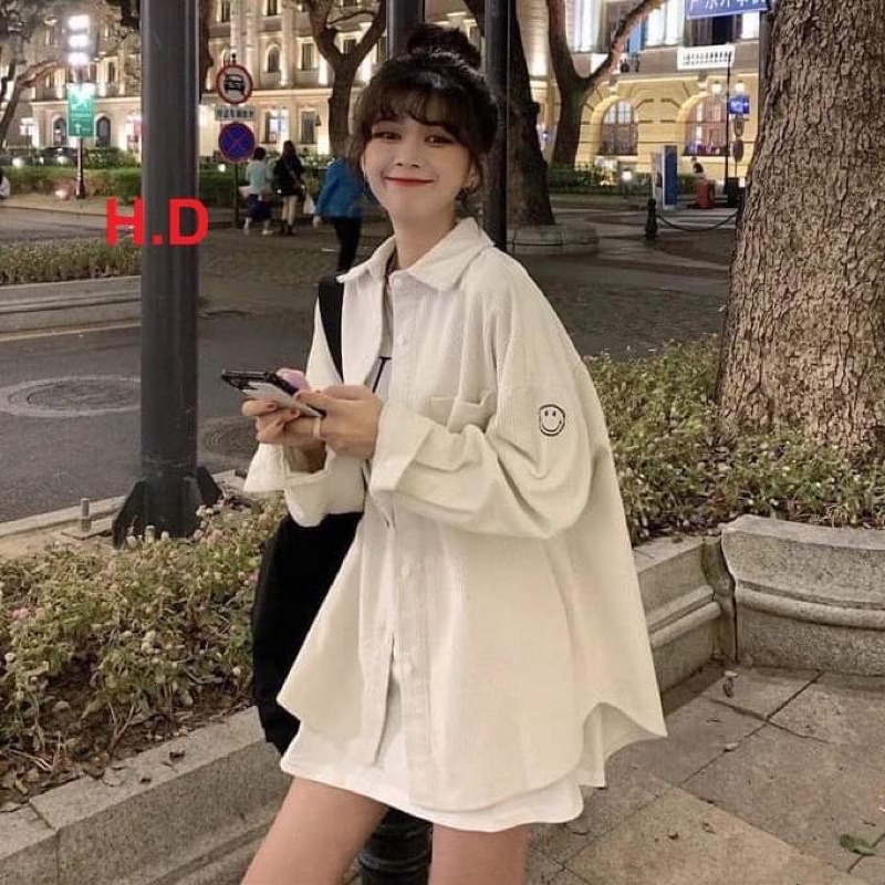 Áo sơ mi nhung tay túi mặt cười HD12