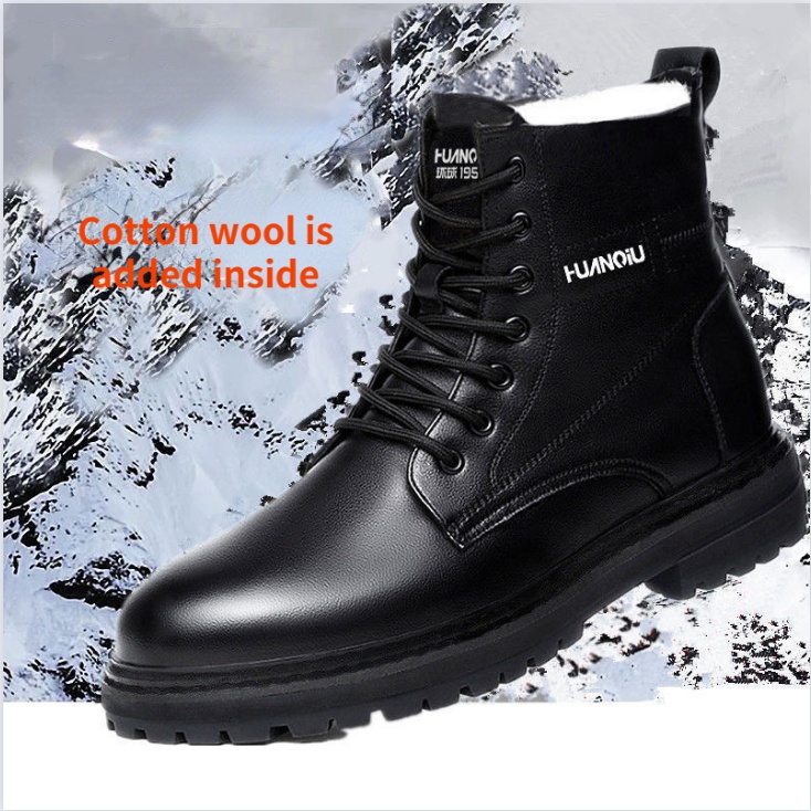 Giày Bốt Martin Da Thật Cổ Cao Lót Nhung Ấm Áp Thời Trang Mùa Đông Cho Nam