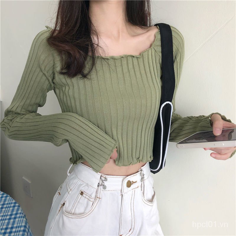 Áo dệt kim tay dài trễ vai gợi cảm thời trang Hàn Quốc mới cho nữ