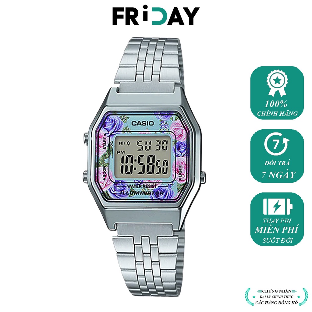 Đồng hồ Casio nữ điện tử dây kim loại LA680WA chính hãng, mặt vuông, giá rẻ