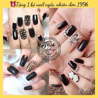 (Mẫu Mới Nhất) Bộ 24 Móng Tay Giả Đính Đá Màu Đen Siêu Sang Chảnh Dành Cho Nữ