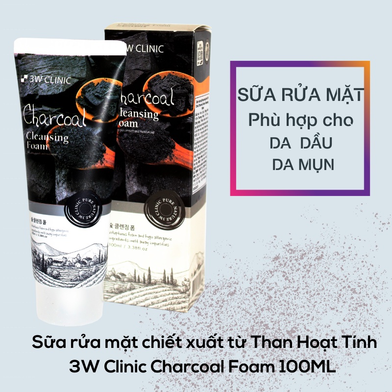 Sữa Rửa Mặt 3W Clinic Charcoal Cleansing Foam (100ml)