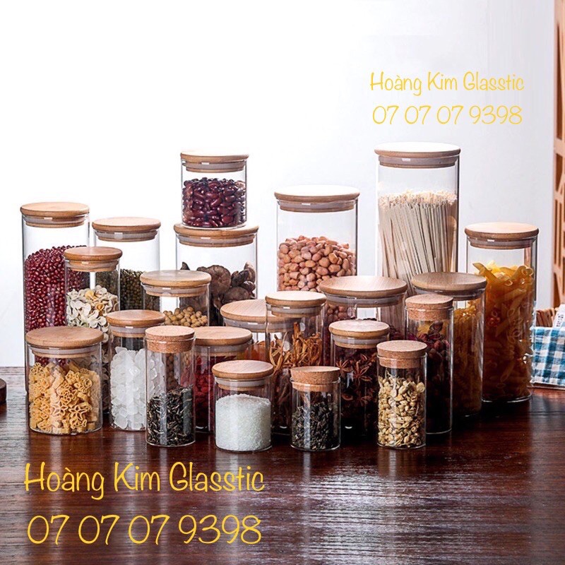 HỦ THUỶ TINH NẮP GỖ TRE 400ml-500ml-600ml-750ml-900ml-1.1Lit-1.3lit