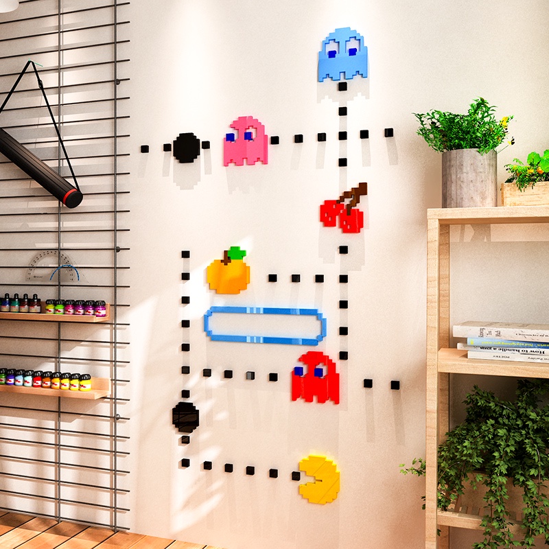 Tranh dán tường mica 3d decor khổ lớn trò chơi pacman trang trí phòng cho bé trang trí mầm non Nhiều Size - EPeBen