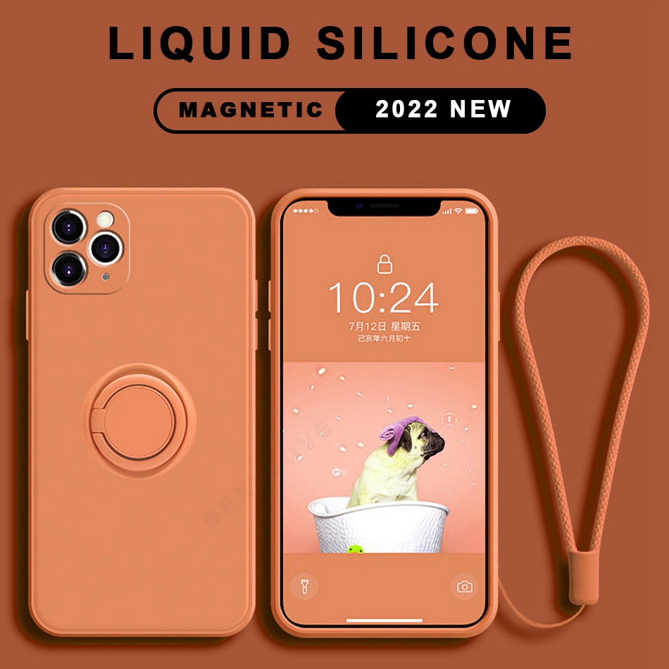 Ốp Điện Thoại Silicon Có Giá Đỡ Từ Tính Và Dây Đeo Cho iPhone 14 13 12 11 Pro MAX Mini X XS MAX XR 6 6S 7 8 Plus 12Pro 13Pro