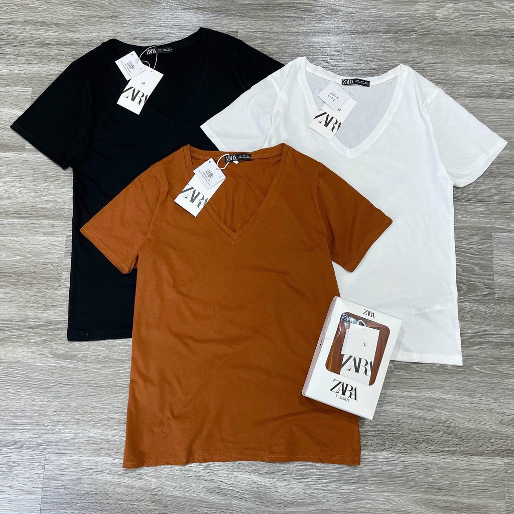 Set 3 áo phông nữ cổ tim za ra tay ngắn hàng vnxk