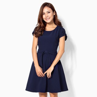 Đầm Xòe Nhấn Eo Xanh Đen D116-02