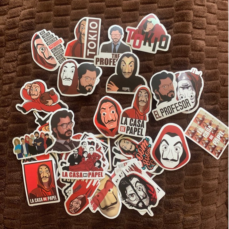 Set 50 / 25 / 10 Miếng Dán Trang Trí Chống Thấm Nước Hình Money Heist La Casa De Papel Diy
