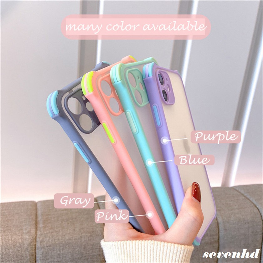 👏Ready Stock🎀 Ốp điện thoại trong mờ viền màu kẹo 4 góc chống rơi cho Redmi 9C 9A 9 8A 8