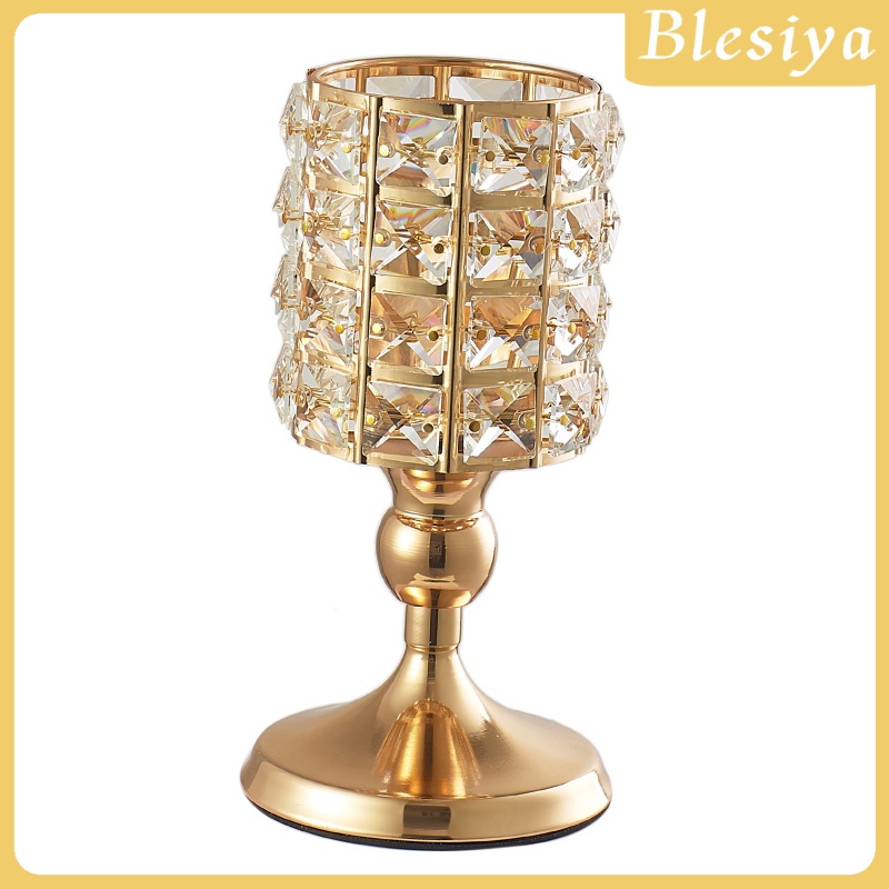 Chân đế đốt nến màu vàng đính hạt pha lê cao 21 cm