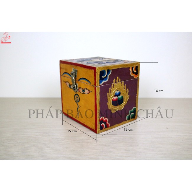 HỘP ĐỰNG ĐỒ GỖ NEPAL (15x12x14) (HỘP ĐỰNG PHÁP KHÍ, THUỐC PHÁP, KINH SÁCH,...)