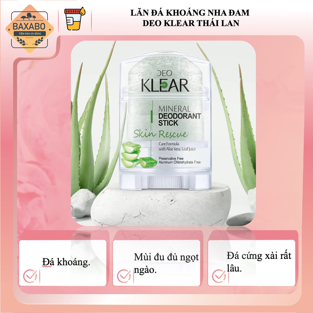 LĂN ĐÁ KHOÁNG NHA ĐAM KLEAR MINERAL DEODORANT STICK - NỘI ĐỊA THÁI LAN - HÀNG CHÍNH HÃNG