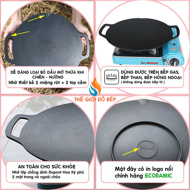 Chảo Nướng Chống Dính Ecoramic 33cm - Chảo Nướng Không Dầu, Chảo Đá Nướng, Chảo Gang Nướng Thịt - Chính Hãng Hàn Quốc