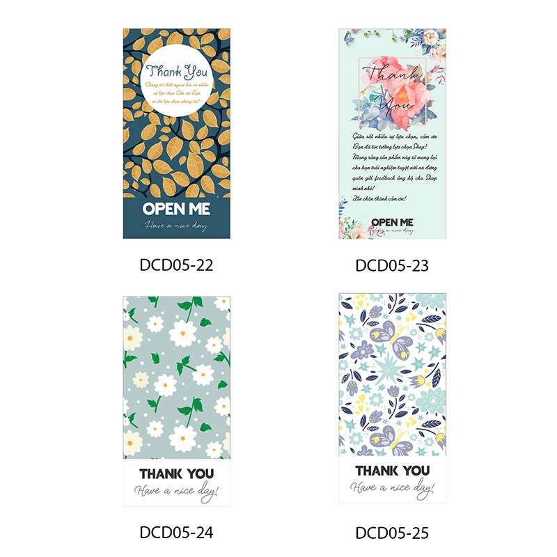 Tem thank you Nhãn Niêm Phong, Tem dán sticker dán chữ thank you vintage trên hộp carton, túi giấy kraft đựng quà DCD05