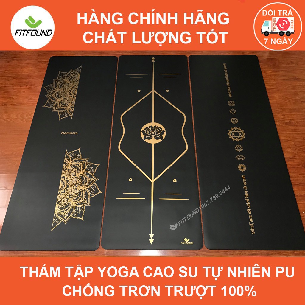 Thảm tập yoga gym cao su Pu chống trơn trượt 100% in định tuyến, hoa , 7 luân xa tặng kèm túi đựng tập thể dục tại nhà