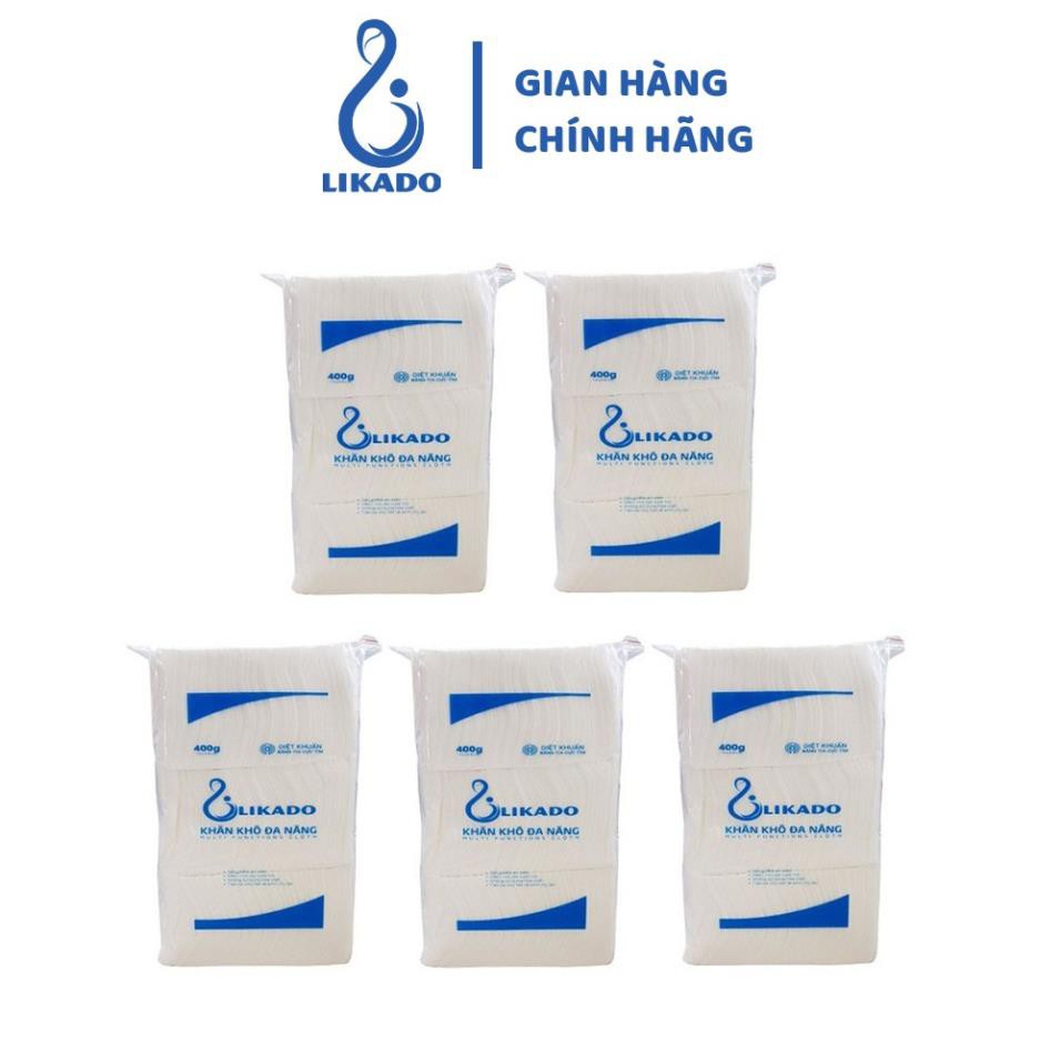 MVB0901 Khăn vải khô đa năng LIKADO 400g kích thước 15x20cm không mùi an toàn cho da mẹ và bé (5 gói tặng 1)