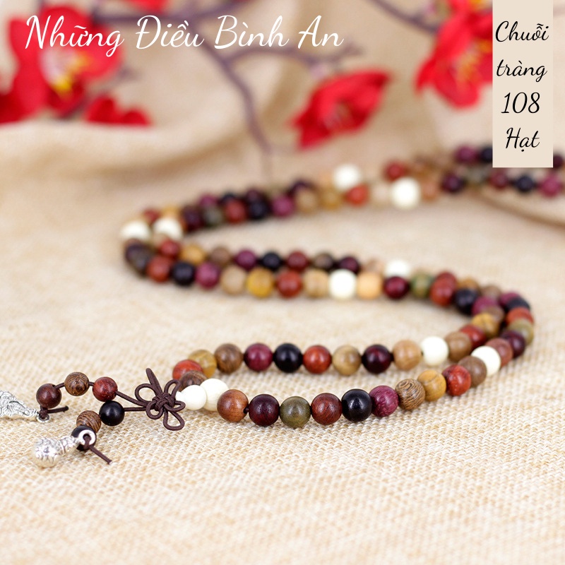 Chuỗi 108 hạt gỗ nhiều màu phong cách Phật giáo /Vòng tay phong thủy may mắn, tài lộc 💕FREESHIP 50k💕 Những Điều Bình An