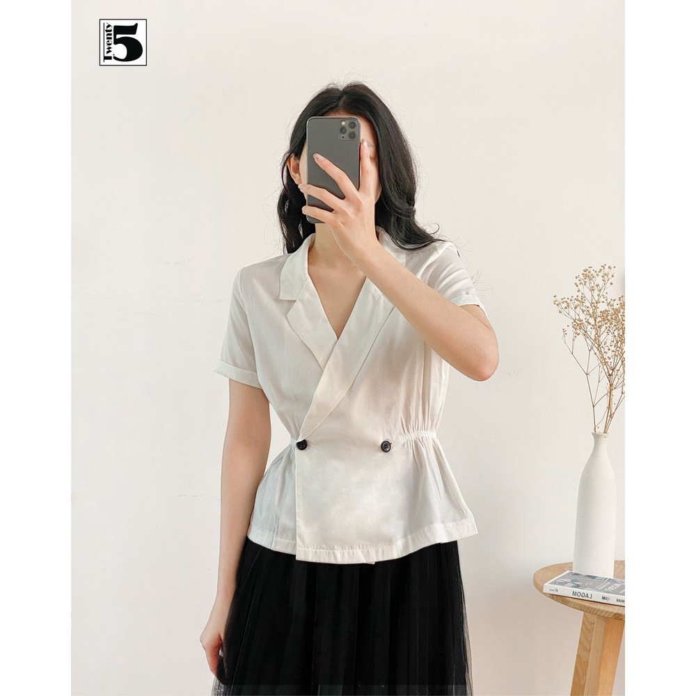 Áo sơ mi nữ công sở thanh lịch hai hàng cúc chun eo Twentyfive M137