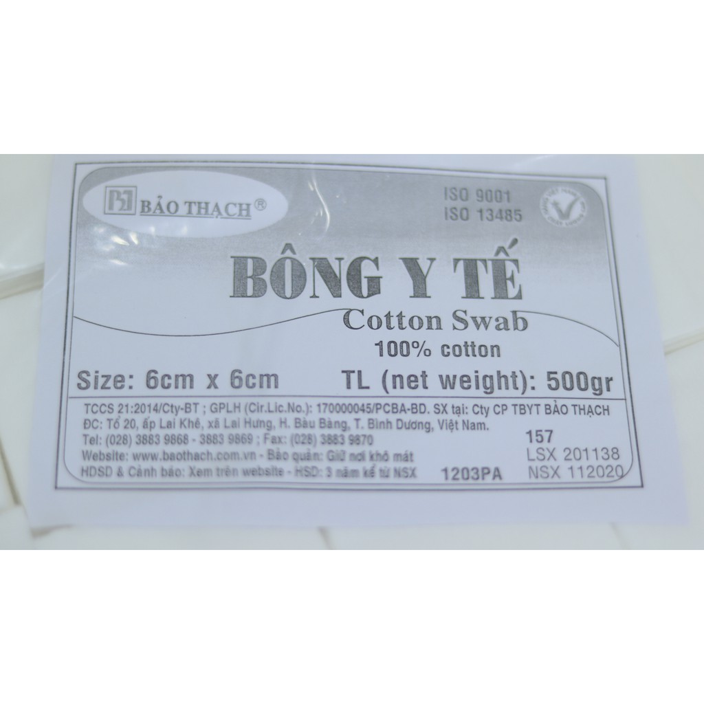 Bông Y Tế Cắt Sẵn Bảo Thạch 6cmx6cm 500gr
