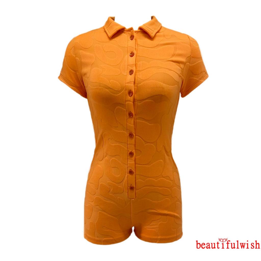 ✬Re◐Áo liền quần Tay Ngắn Cổ Polo Cài Nút Màu Sắc Trơn Thời Trang Mùa Hè Cho Nữ | BigBuy360 - bigbuy360.vn