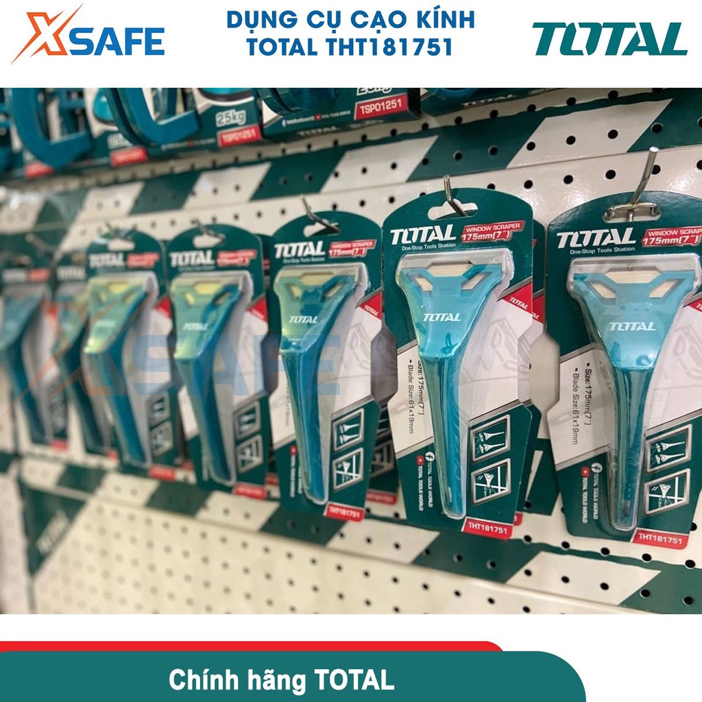 Dụng cụ cạo sơn kính TOTAL THT181751 kích thước 175mm, lưỡi 61*19mm, dùng cạo sơn thừa bàn ghế, cửa kính - CHÍNH HÃNG