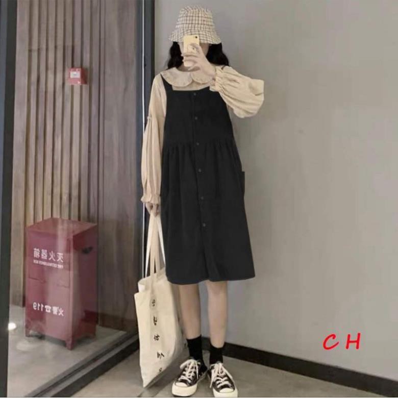 Sét váy yếm kèm sơ mi dáng baby doll phong cách hàn quốc | BigBuy360 - bigbuy360.vn