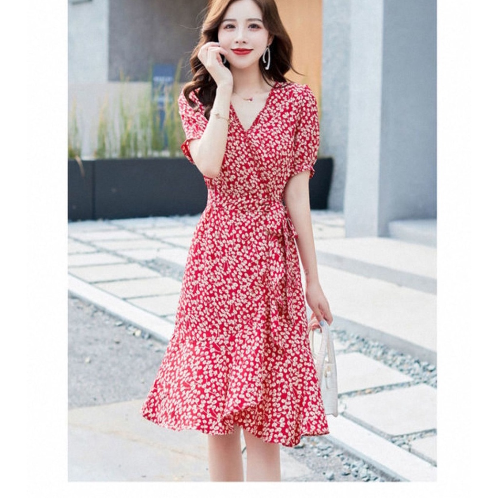 Đầm Đuôi Cá Cổ Chữ V In Hoa Thời Trang Mùa Hè Dành Cho Nữ