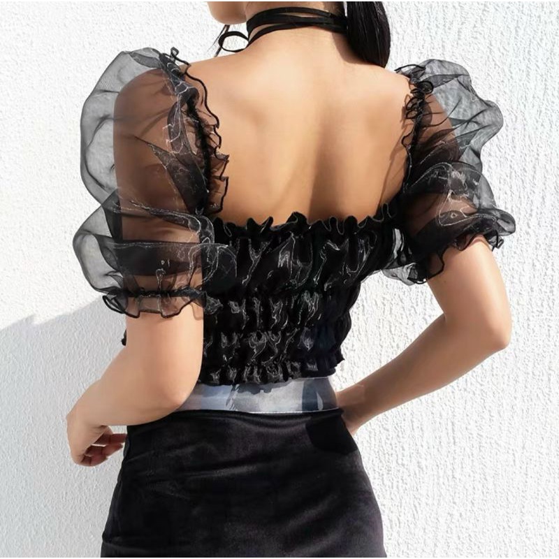 ÁO CROPTOP PHỐI VOAN KIẾN NHÚN XINH XẮN